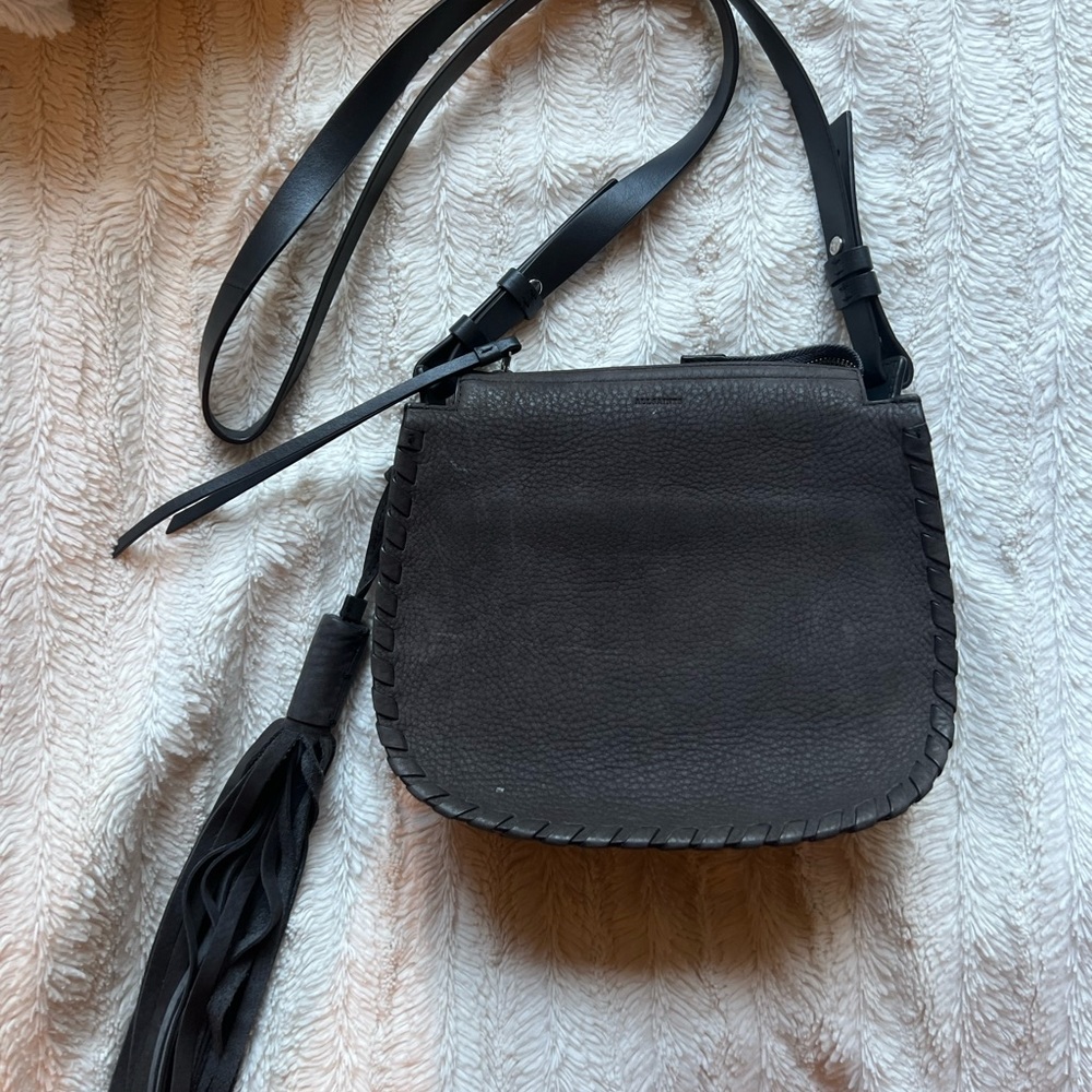 All Saints charcoal suede crossbody
